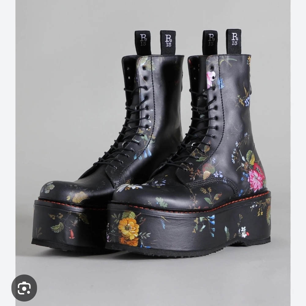 R13 floral double stack platform boots 40 US 10